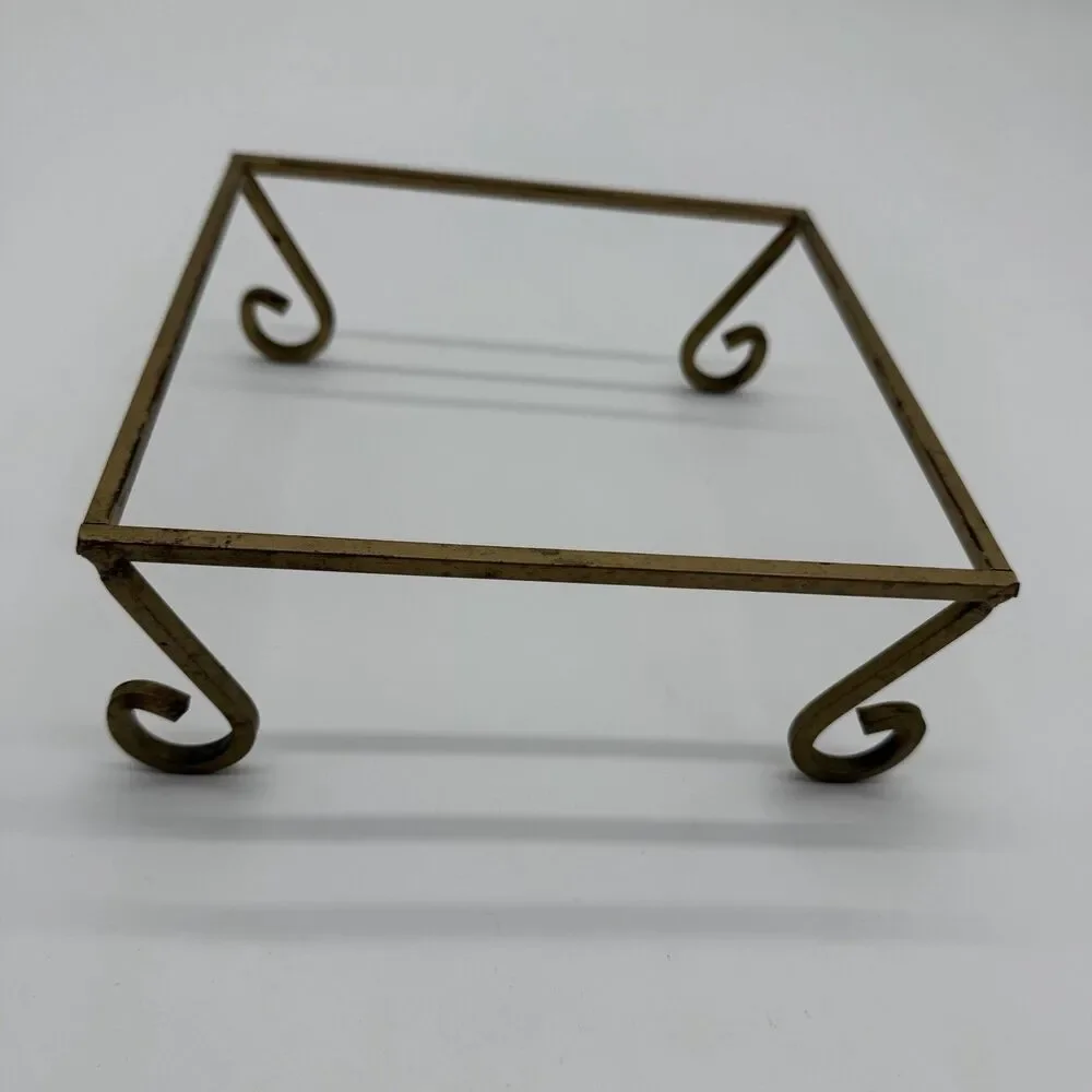 Vintage Square Deep Glass Candle Holder Potpourri With Metal Base Serving Dish